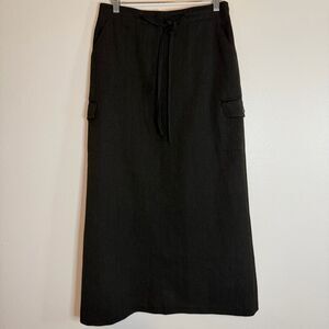 Vintage Talbots Skirt Midi 90s-00s Sz 8 Made in USA Black Zip Front Wool Blend